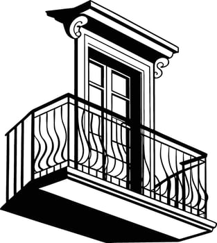 Single balcony with railing and shadow silhouette design vector