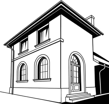 Minimalist house facade with arched windows architectural silhouette banner vector