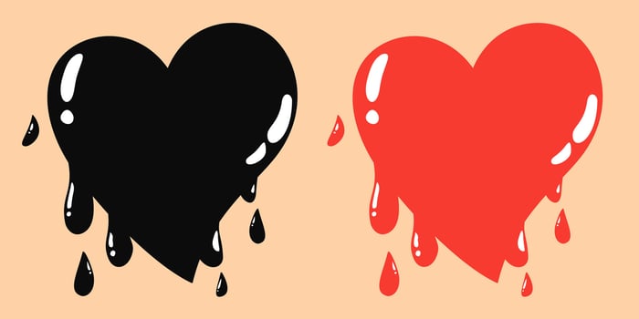 Two black and red hearts melting vector