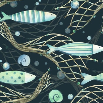 Pattern of fish and sea elements vector