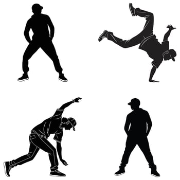 Silhouetted Dancers Performing Street Dance Styles vector