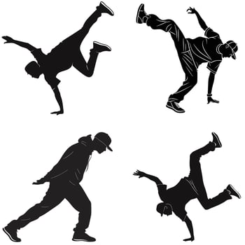 Black Silhouette Set of Street Performers Dancing vector