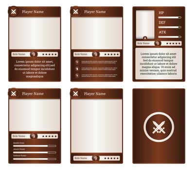 game card template with medieval style and brown color. TCG for player e-sport and in-game character vector
