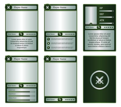 game card template with medieval style and white and dark green color. TCG for player e-sport and in-game character vector