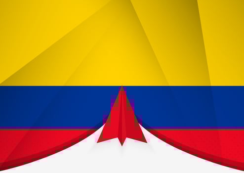 Colombia Flag with Abstract Paper Airplane Design, National Flag in a geometric folded paper style. vector