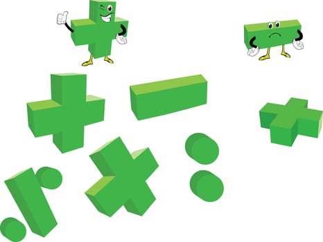 Green mathematical symbols representing addition, subtraction, multiplication, division and percentage calculation vector