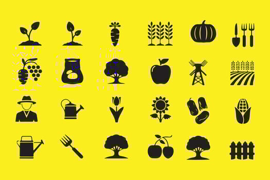 Rural Farming Symbol Set Silhouettes vector