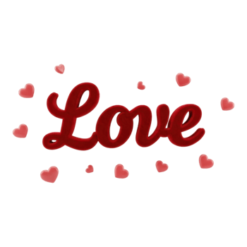 Love text with hearts isolated on transparent background png