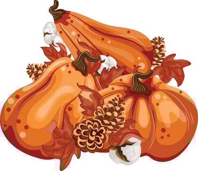 Colorful pumpkins with autumn leaves vector