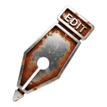Rusty metal pen nib with the word edit isolated on transparent background png