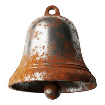 Rusty old metal bell isolated on transparent background png