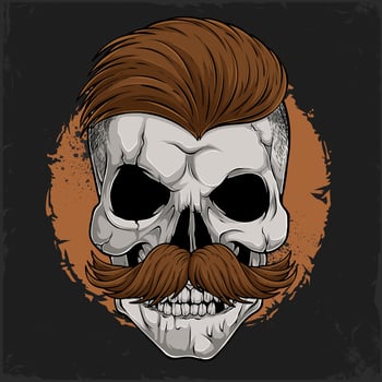 Human skull head with funny brown moustache and stylish haircut made by the barber vector