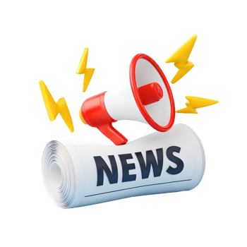 Realistic 3D Rendering News Update with Megaphone and Lightning Alert Illustration png