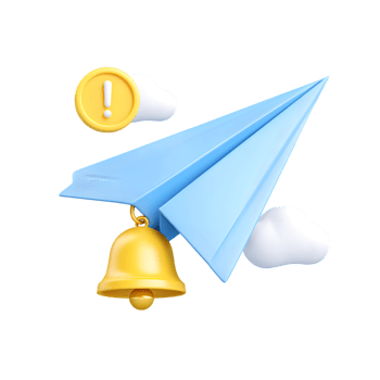 Playful 3D Paper Airplane with Alert and Notification Elements Illustration png