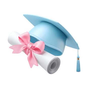 Pastel Color 3D Graduation Hat and Diploma with Bow Illustration png