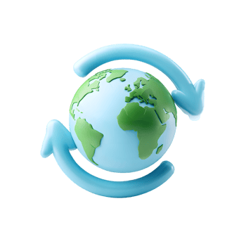 Modern 3D Earth with Circular Arrow Symbol Icon Render Illustration png