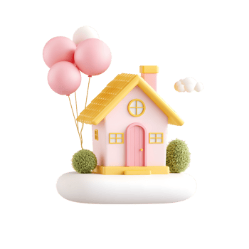 Cute 3D Rendering Sweet House with Balloons Illustration Isolated png