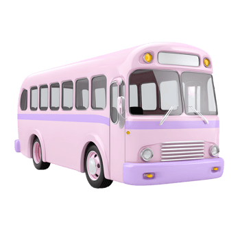 Cute Pastel Pink and Purple School Bus 3D Rendering Illustration png