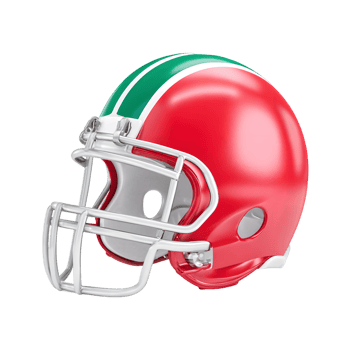 Detailed Rendered American Football Helmet Red and Green Stripe Equipment png