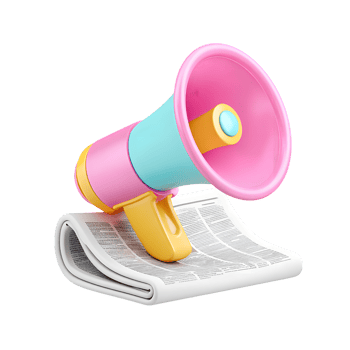 Stylish 3D Rendering Megaphone Broadcasting News on Newspaper Media png