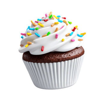 Delicious Chocolate Cupcake with Whipped Cream and Colorful Sprinkles Dessert png