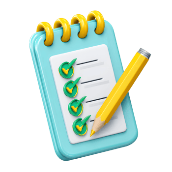 3D Rendered Cartoon Notebook with Checkmarks and Pencil Illustration png