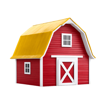 3D Rendered Perspective Red and Yellow Barn Detailed Architectural Illustration png