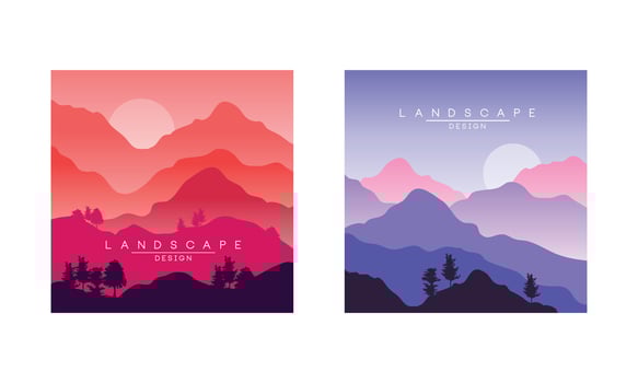 Beautiful Mountain Landscape at Different Times of Day, Peaceful Nature Background, Banner, Poster, Cover Set Illustration vector