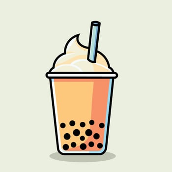 Illustration Graphic Cartoon of Bubble Tea with Whipped Cream Topping vector