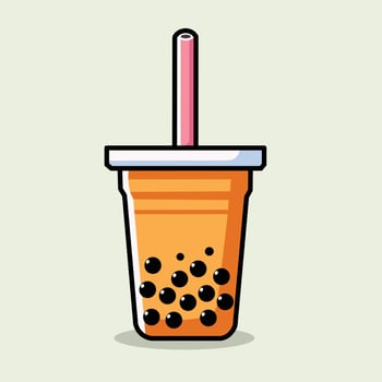 Illustration Graphic Cartoon of Bubble Tea with Pink Straw in Plastic Cup vector