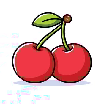 Illustration Graphic Cartoon of Fresh Red Cherries with Green Leaves vector
