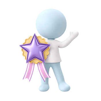 Rendered Simple Award Badge with Star and Ribbon Holding by Character png