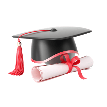 Elegant Glossy Graduation Cap with Diploma Scroll and Red Ribbon png