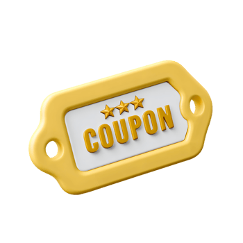 Detailed 3D Rendered Gold Coupon Tag with Stars for Promotion and Discount png