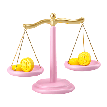 3D Rendered Pink and Gold Coin Balance Scale for Business png