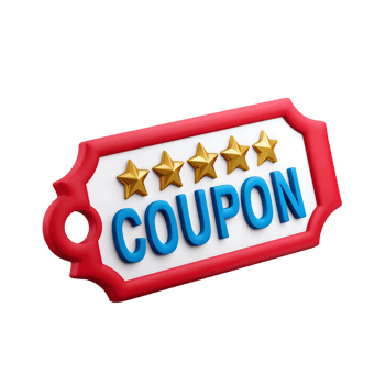 Realistic 3D Render Coupon Tag with Star Rating for Promotion Design png