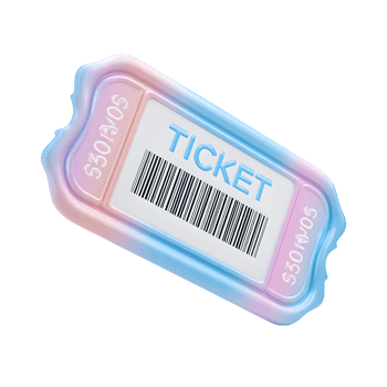 Glossy Gradient Ticket with Barcode and Rounded Frame Illustration png