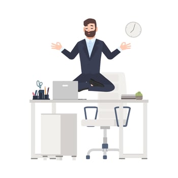 Businessman meditating at his desk vector