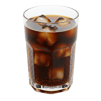 Glass of dark cola soda ice cubes refreshing png