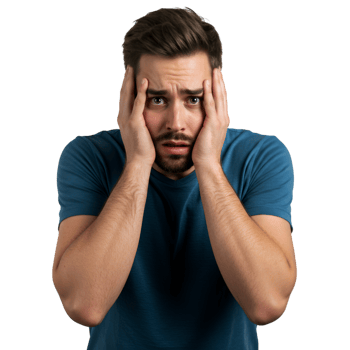 Young man holding his head showing stress and mental fatigue png