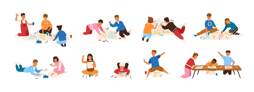 Children engaged in creative art activities vector