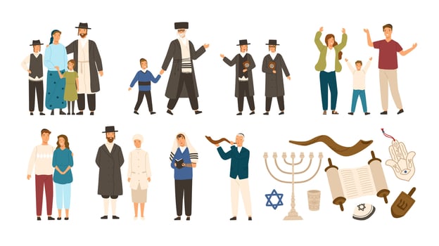 Illustration of Jewish people and cultural symbols vector