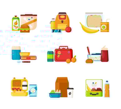 Colorful lunch items and snacks vector