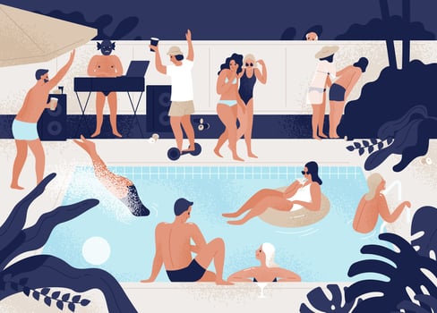 People enjoying a lively pool party vector