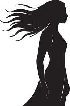 Woman with Flowing Hair Silhouette Windy Elegant Female Outline vector