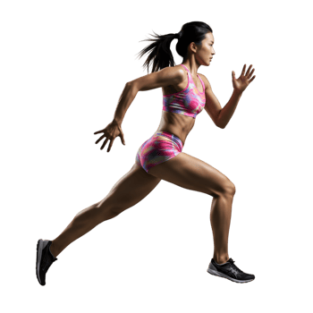 Woman runner in athletic gear jogging outdoors determined expression png