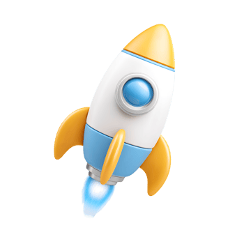 Glossy Rendered Rocketship Startup Launch with Blue Flame on Transparent Background png