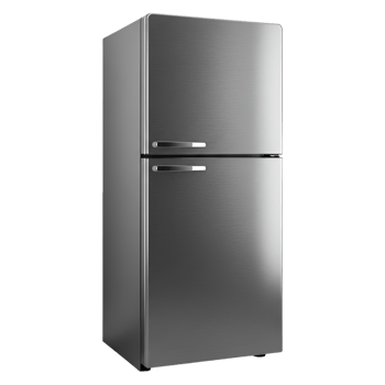 Gray refrigerator two doors and freezer compartment for storage png