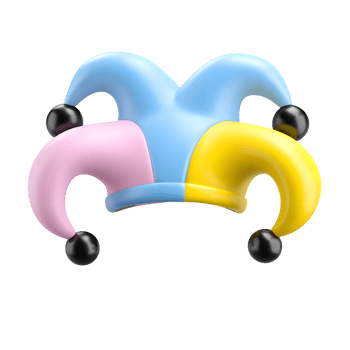 Colorful Pastel 3D Rendering Jester Hat with Bells, Carnival Accessories png