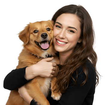 Woman holding small golden retriever puppy curly hair png